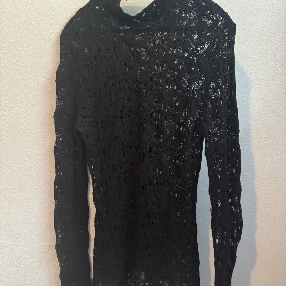 EUC Moda International Black Lace Turtleneck Sweater Sz L